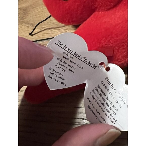 1993 Ty Beanie Baby " Pinchers " The Lobster PVC Pellets Retired Great Condition - Picture 5 of 11